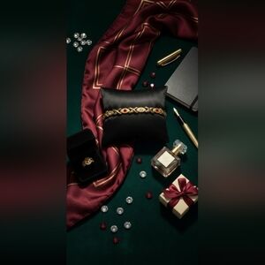 Vintage Gold Tone Link Bracelet Ruby Red Clear Crystal